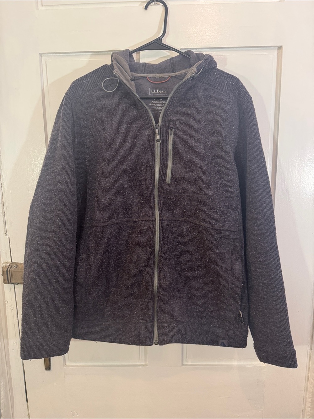 L.L Bean Mens Wool Blend Full Zip Hooded Sweater Jacket